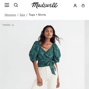 Madewell Seersucker Sweetheart Wrap Blouse in Woodland Floral, Hemlock Green